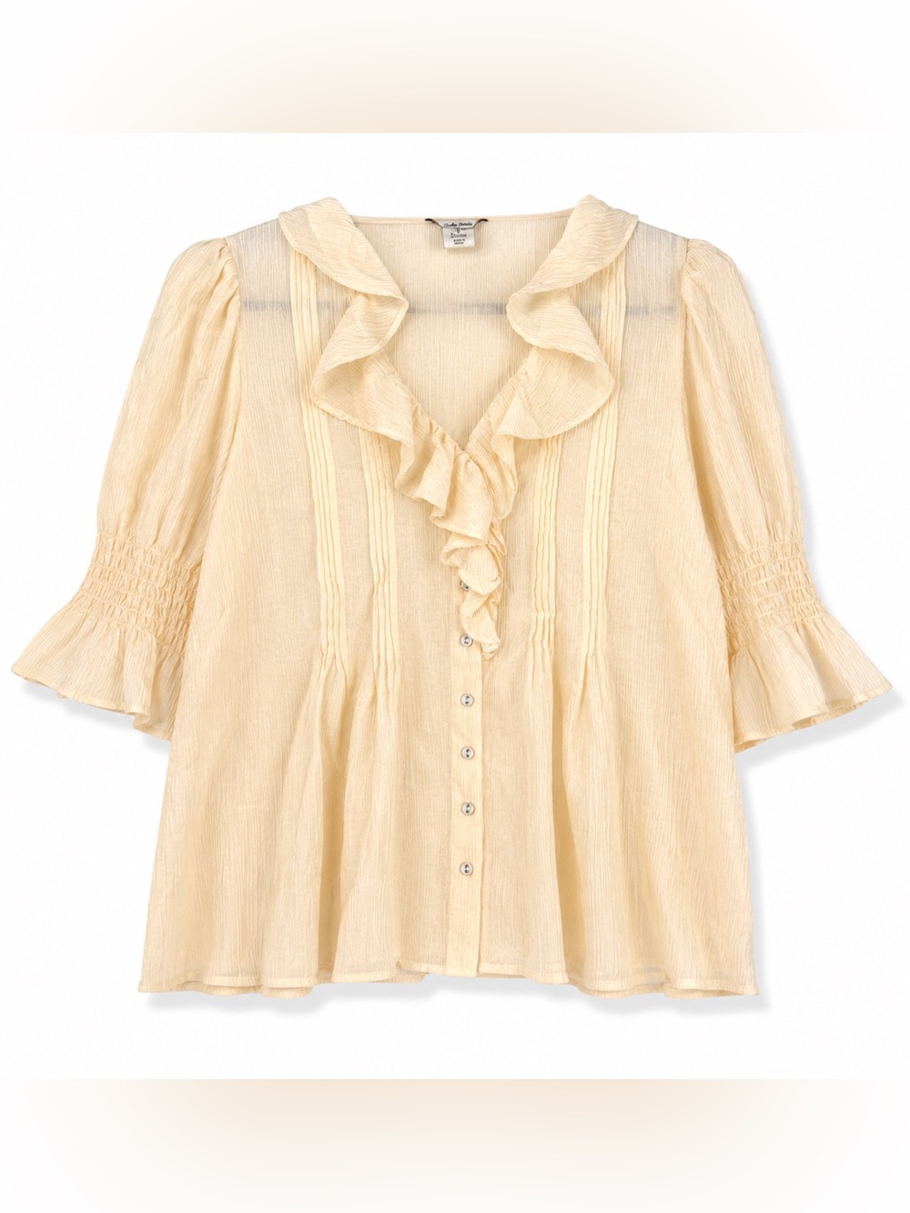 Laura Ashley Ivory Ruffle Pintuck Smocked Blouse XL